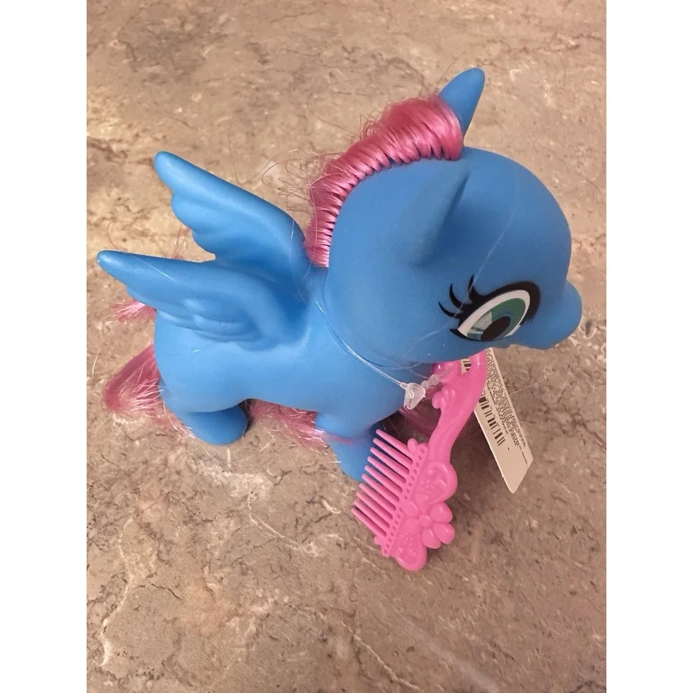 Blue Pony‎ Toy w Pink Hair Brush Accessory Kids Figure 4.5